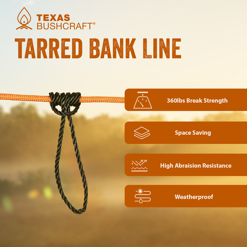 Texas Bushcraft Tarred Bank Line Twine - #36 Black Nylon String