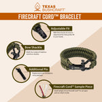 Texas Bushcraft Firecraft Cord Paracord Bracelet  6Q-4ZFJ-RF7B 9H-POW2-93VM QZ-IBQL-YNJ2 A9-0FGA-NO65 SZ-2F8K-EJH1 83-40T7-FI8T