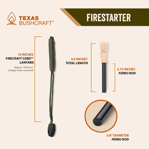 Texas Bushcraft Fire Starter Survival Kit Leather Tinder Pouch Ferro Rod X-Large (8-9 Wrist) / Burnt Orange