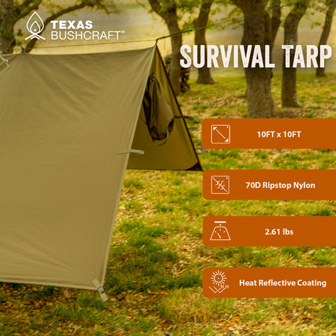 bushcraft tarp shelter Texas Bushcraft Survival Tarp Waterproof 10x10 70D Ripstop Nylon