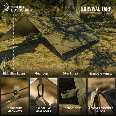Texas Bushcraft Survival Tarp Waterproof 10x10 70D Ripstop Nylon