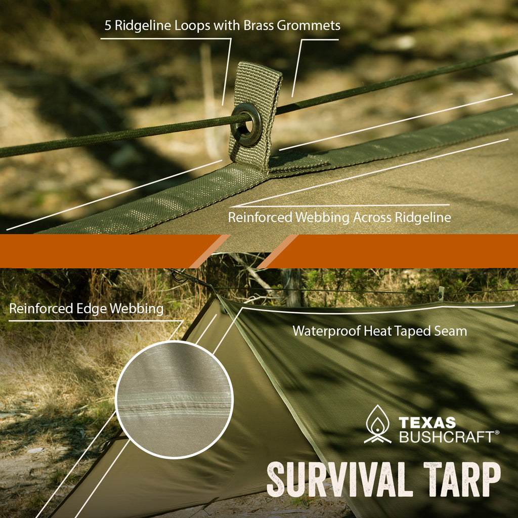 Texas Bushcraft Survival Tarp Waterproof 10x10 70D Ripstop Nylon